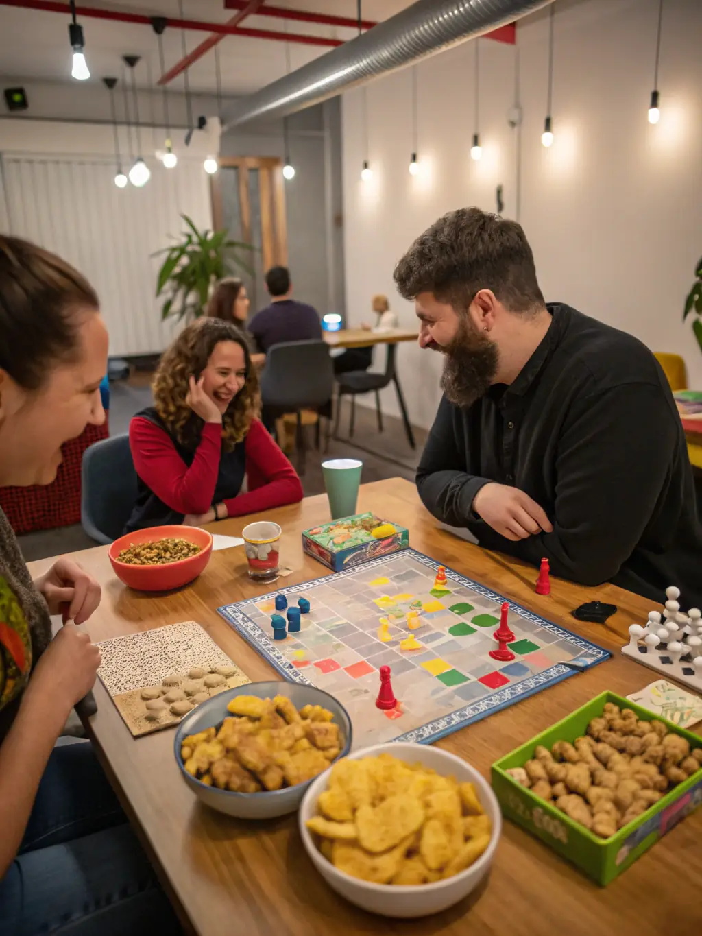 A group of people playing board games at a CLUB ST JO recreational activity, promoting shared experiences and inclusive participation.