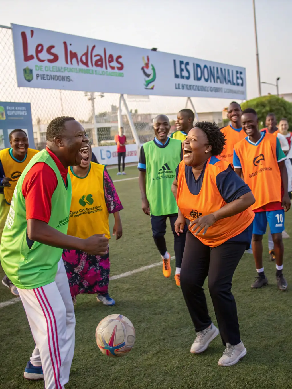 A photo showing community members participating in a recreational sports day organized by CLUB ST JO, highlighting teamwork and healthy lifestyles.