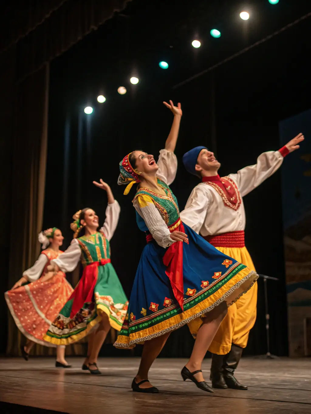 A vibrant image of a cultural dance performance at a CLUB ST JO event, highlighting cultural engagement and artistic expression.